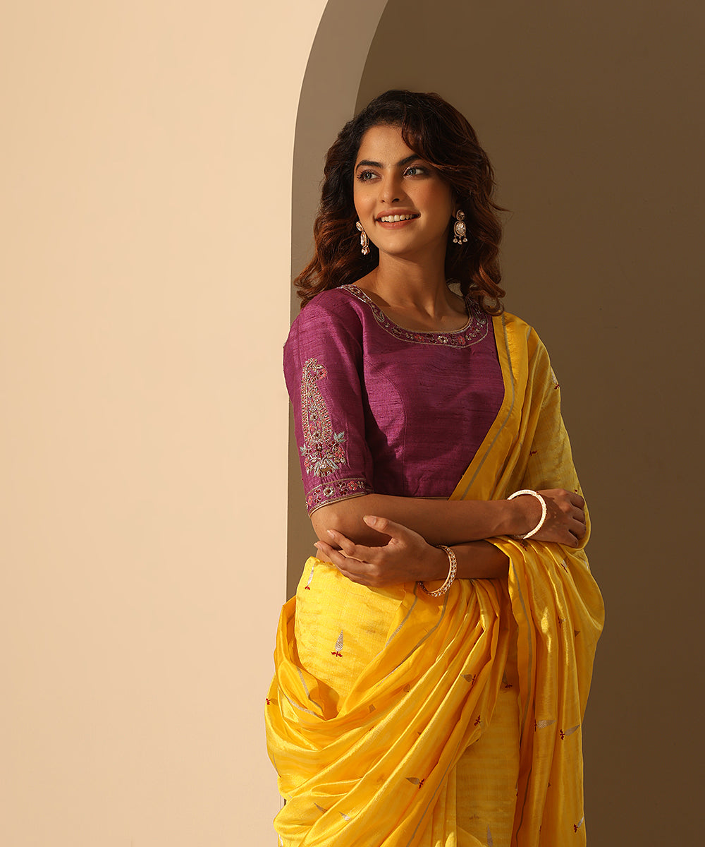 Purple_Raw_Silk_Blouse_With_Resham_And_Zardozi_Work_WeaverStory_01