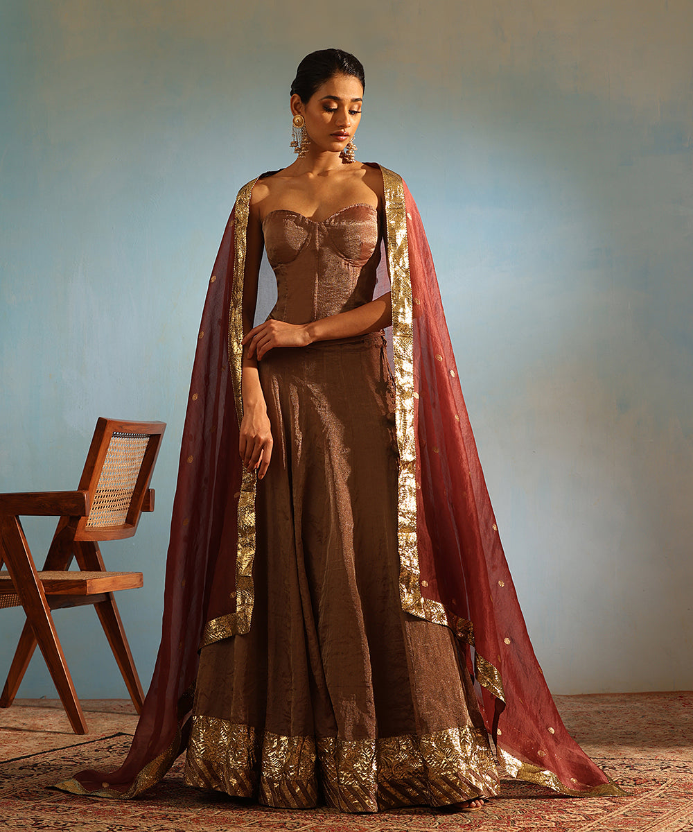 Brown_Handcrafted_Tissue_Silk_Kalidaar_Lehenga_Set_With_Organza_Dupatta_WeaverStory_01