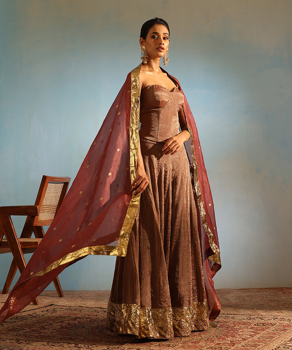 Brown_Handcrafted_Tissue_Silk_Kalidaar_Lehenga_Set_With_Organza_Dupatta_WeaverStory_02