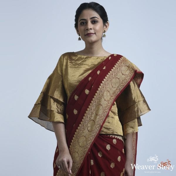 Wine_banarasi_georgette_saree_with_kadhwa_booti_WeaverStory_01