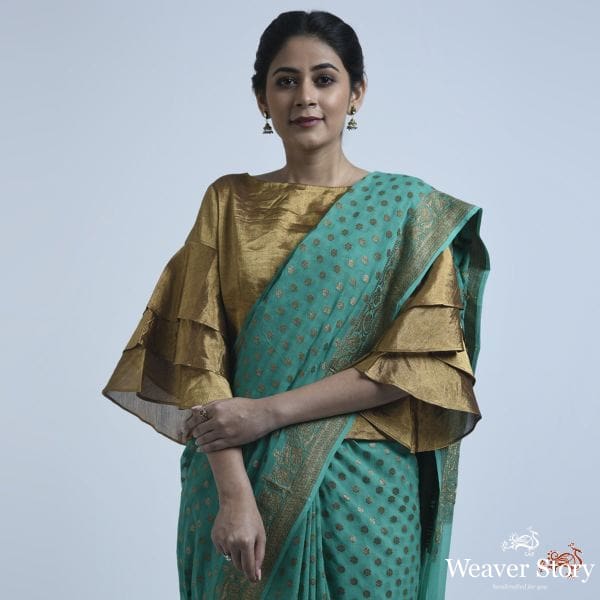 Teal_green_banarasi_georgette_saree_WeaverStory_01