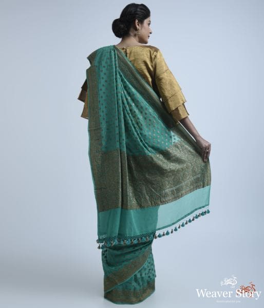 Teal_green_banarasi_georgette_saree_WeaverStory_04