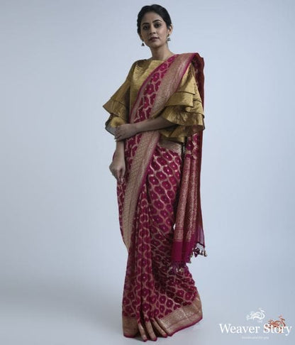 Majenta_banarasi_georgette_jangla_saree_WeaverStory_02