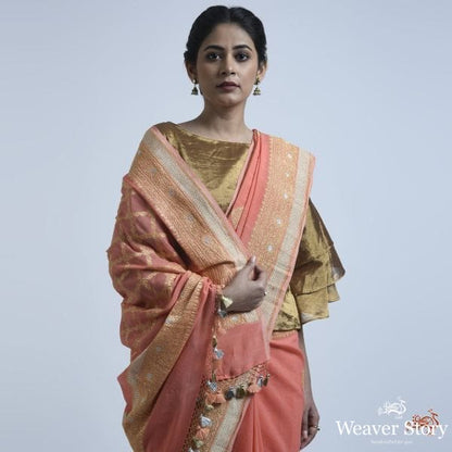 Peach_banarasi_georgette_saree_WeaverStory_01