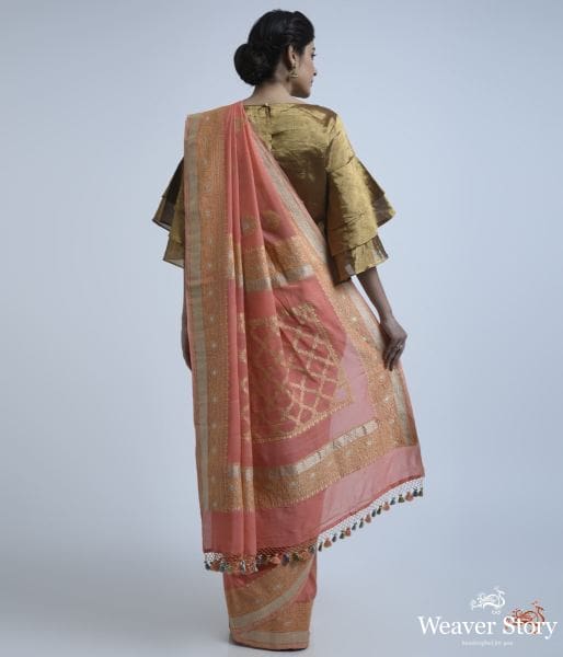 Peach_banarasi_georgette_saree_WeaverStory_03