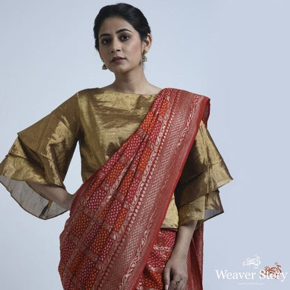 Bright_red_banarasi_saree_with_bandhej_WeaverStory_01