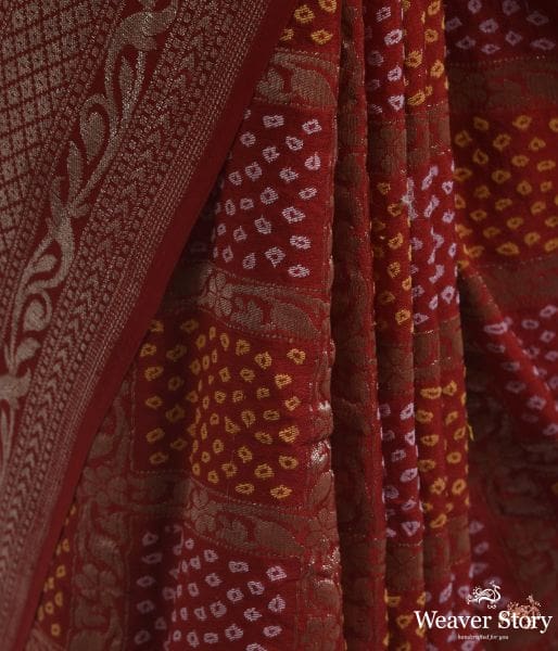 Bright_red_banarasi_saree_with_bandhej_WeaverStory_03