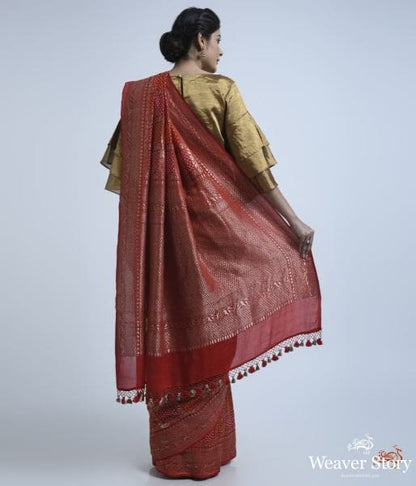 Bright_red_banarasi_saree_with_bandhej_WeaverStory_04