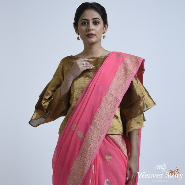 Candy_Pink_banarasi_georgette_saree_WeaverStory_01