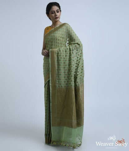 Green_antique_zari_booti_Georgette_saree_WeaverStory_02