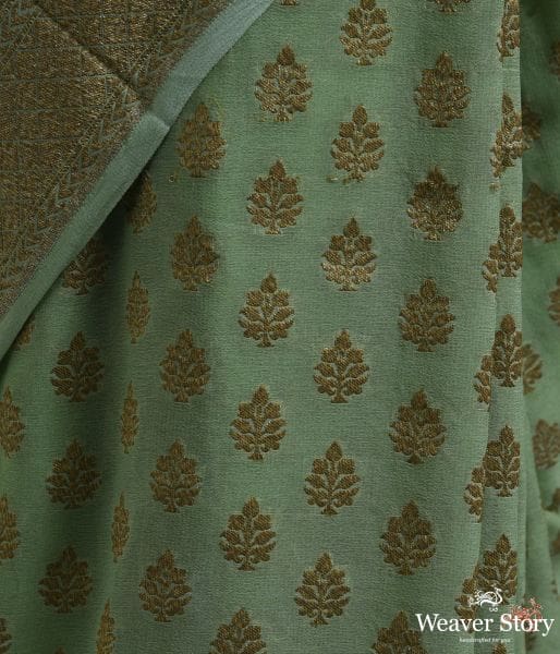 Green_antique_zari_booti_Georgette_saree_WeaverStory_03