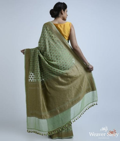 Green_antique_zari_booti_Georgette_saree_WeaverStory_04