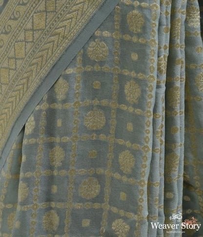 Blue_grey_banarasi_georgette_saree_with_checks_and_floral_booti_WeaverStory_03