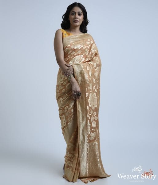 Peachish_brown_cutwork_banarasi_jangla_saree_WeaverStory_02