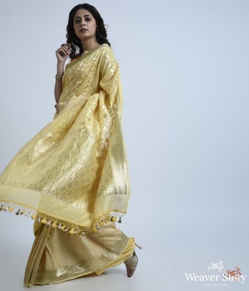 Pale_yellow_banarasi_georgette_saree_WeaverStory_02