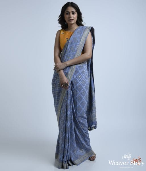 Blue_grey_banarasi_tanchoi_saree_woven_in_georgette_WeaverStory_03