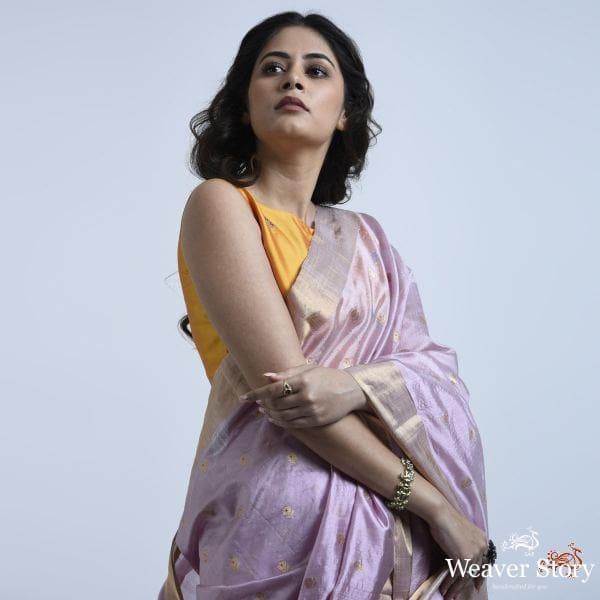 Mauve_pure_silk_chanderi_saree_with_delicate_floral_motifs_with_meenakari_WeaverStory_04