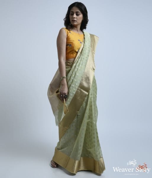 Pistachio_green_cotton_silk_saree_with_gold_and_silver_motifs_WeaverStory_02