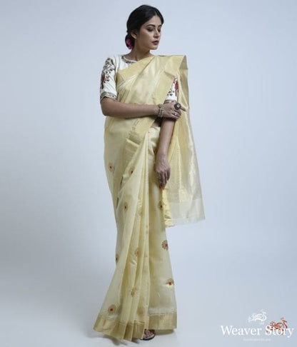 Cream_and_gold_meenakari_boota_saree_WeaverStory_02