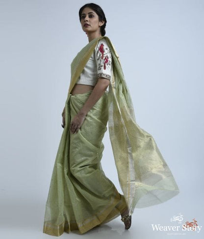 Pistachio_green_cotton_silk_saree_with_self_weave_checks_WeaverStory_02