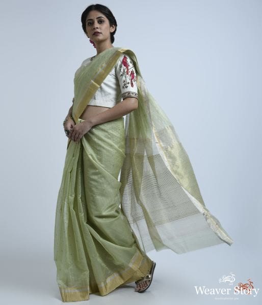 Pistachio_green_cotton_silk_saree_with_self_weave_checks_WeaverStory_03