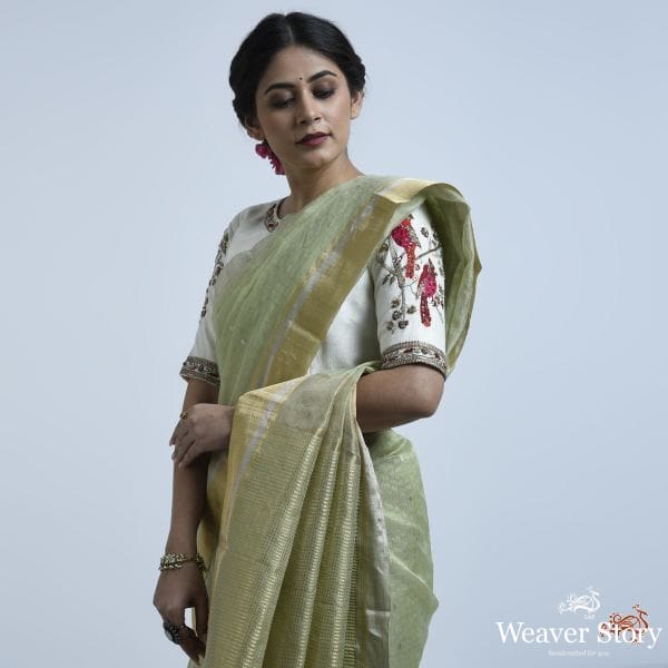 Pistachio_green_cotton_silk_saree_with_self_weave_checks_WeaverStory_04