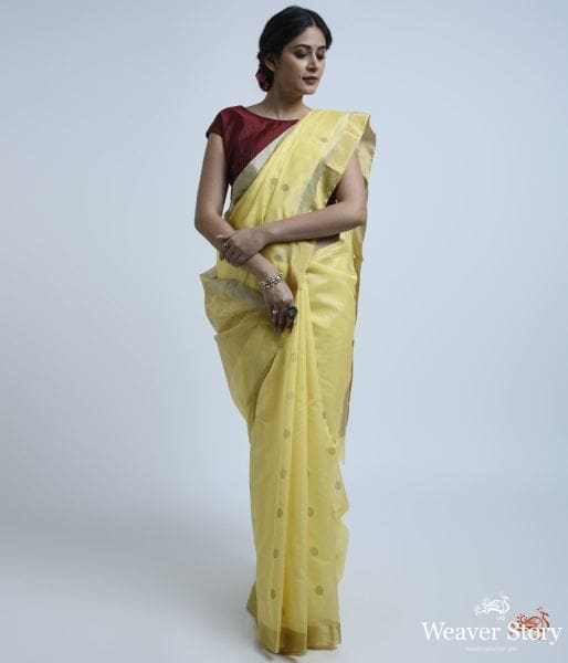 Yellow_handwoven_Chanderi_saree_with_a_gold_tissue_pallu_WeaverStory_02