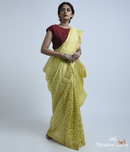 Yellow_asharfi_booti_silk_tissue_WeaverStory_02