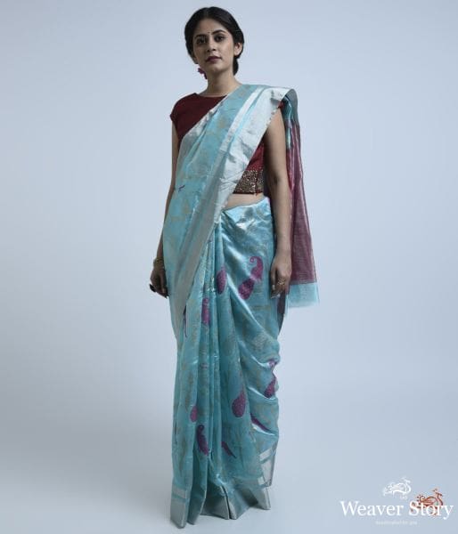 Light_blue_chanderi_silk_saree_with_bird_motifs_WeaverStory_02