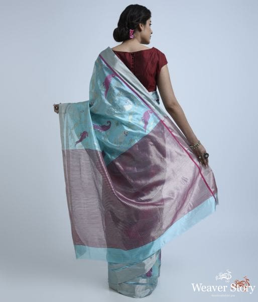 Light_blue_chanderi_silk_saree_with_bird_motifs_WeaverStory_04