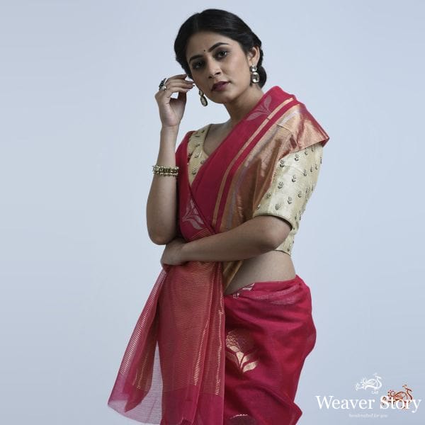 Berry_Pink_cotton_silk_chanderi_saree_WeaverStory_01