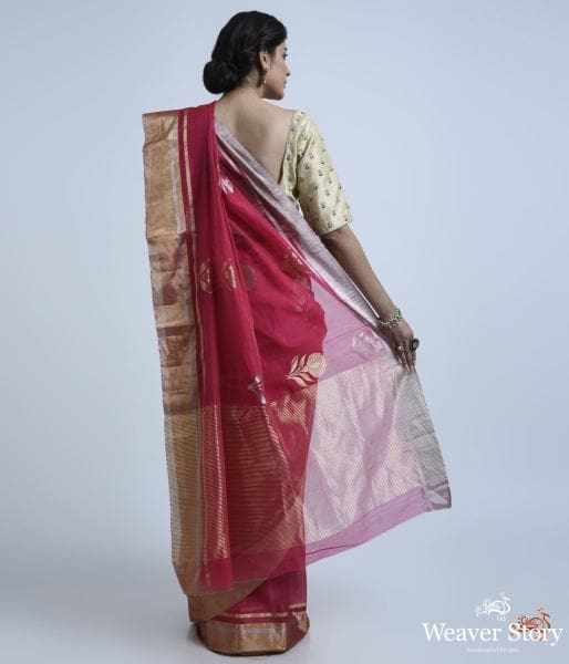 Berry_Pink_cotton_silk_chanderi_saree_WeaverStory_04