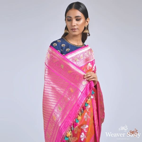 Pink_sona_rupa_petal_motif_saree_with_meenakari_kadhiyal_border_WeaverStory_01