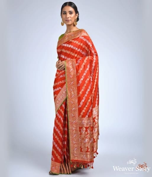 Red_Katan_silk_jangla_saree_with_birds_WeaverStory_03