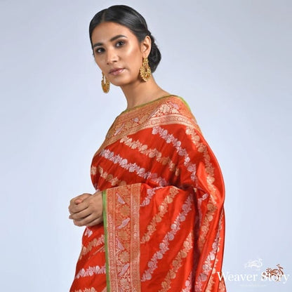 Red_Katan_silk_jangla_saree_with_birds_WeaverStory_01