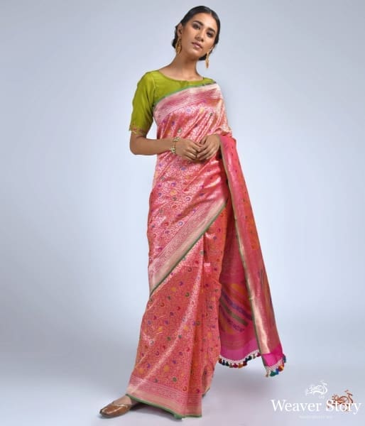 Pink_meenakari_kimkhab_heavy_saree_WeaverStory_02