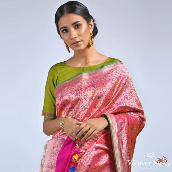 Pink_meenakari_kimkhab_heavy_saree_WeaverStory_01