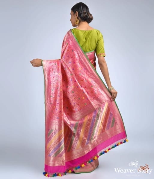 Pink_meenakari_kimkhab_heavy_saree_WeaverStory_04