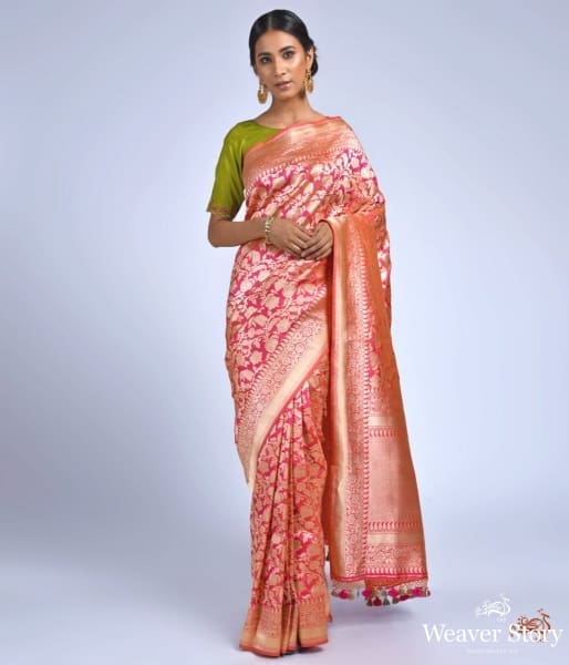 Hot_Pink_kadhwa_anaar_jangla_saree_WeaverStory_02