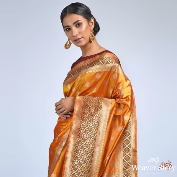 Yellow_gold_kadhwa_with_meenakari_border_WeaverStory_01