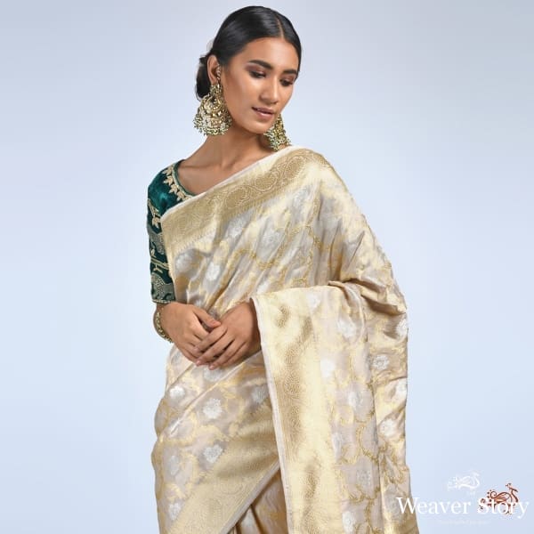 Offwhite_and_gold_tissue_jangla_saree_WeaverStory_01