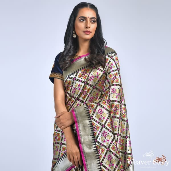 Black_and_Gold_meenkari_patola_saree_WeaverStory_01