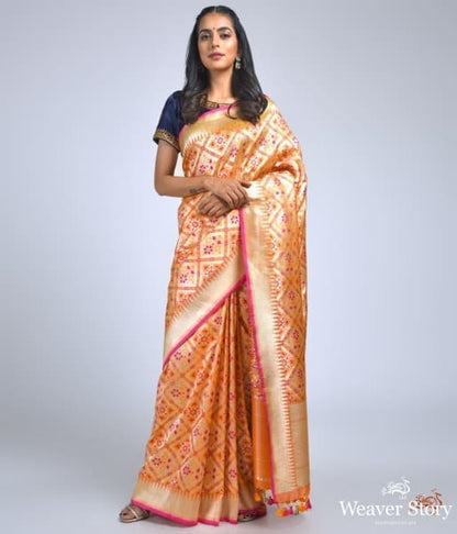 Peach_Katan_silk_patola_saree_WeaverStory_02