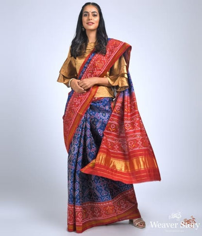 Pure_silk_Gujarat_Patola_saree_in_Blue_and_Red_combination_WeaverStory_02