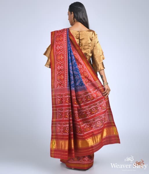 Pure_silk_Gujarat_Patola_saree_in_Blue_and_Red_combination_WeaverStory_04