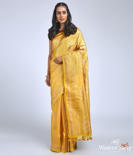 Mustard_katan_silk_saree_in_ektara_weave_WeaverStory_02