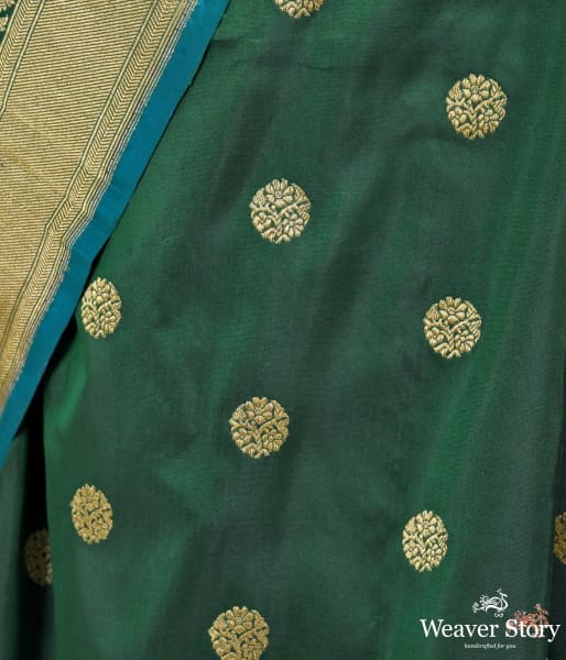 Emerald_Green_katan_silk_saree_with_asharfi_booti_WeaverStory_03