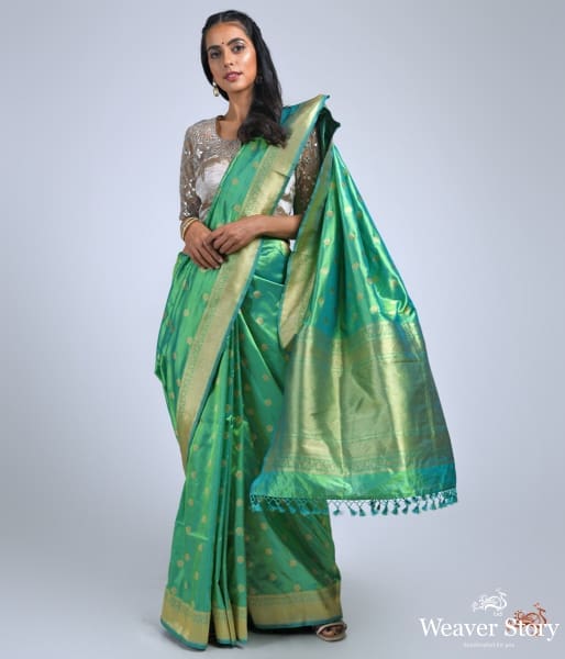 Forest_Green_katan_silk_saree_with_asharfi_booti_WeaverStory_02