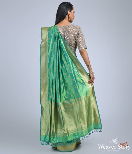 Forest_Green_katan_silk_saree_with_asharfi_booti_WeaverStory_04