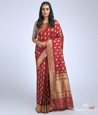 Deep_Mahroon_Kadhwa_booti_katan_silk_saree_WeaverStory_02